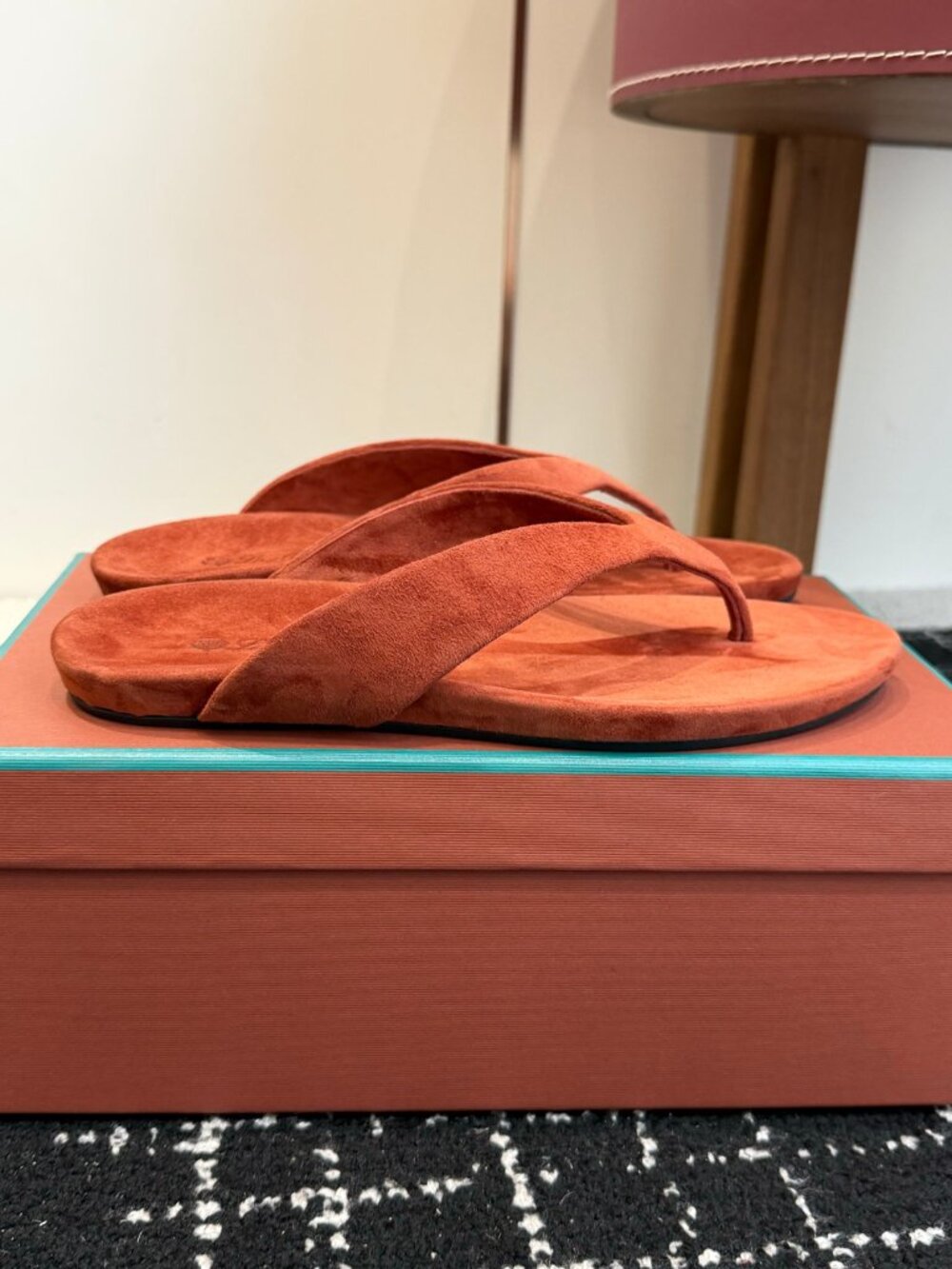Loro Piana Suede Thong Sandals Rust Brown Flip Flop Flat Slides